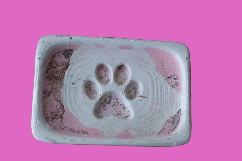 Rectangular container with a paw print design 