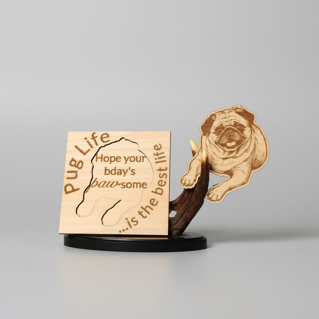 Pug Life Wood Pop-Up Card